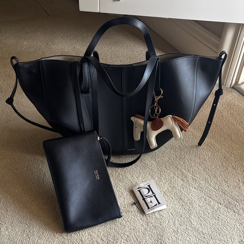 Polene Cyme Mini black Leather Tote Bag with Pouch and dust bag EUC